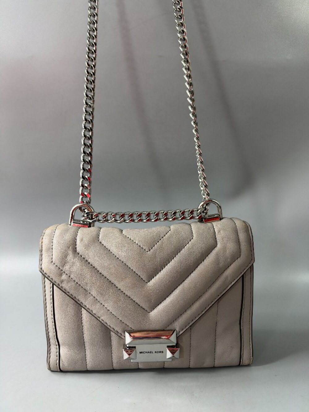 Michael Kors Gray Leather Quilted Shoulder Bag